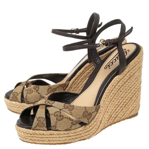 Authentic Gucci Penelope GG Monogram Platform Wedge Espadrilles - Sz 39.5 - Picture 1 of 15